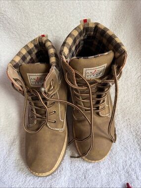 Anjou Femme Brown Lace-Up Men's Boots with Plaid Cuff